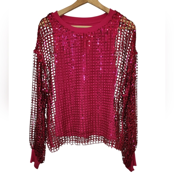 Anthropologie Pilcro Sequin Top Size Medium Pink (Raspberry) - Picture 5 of 10